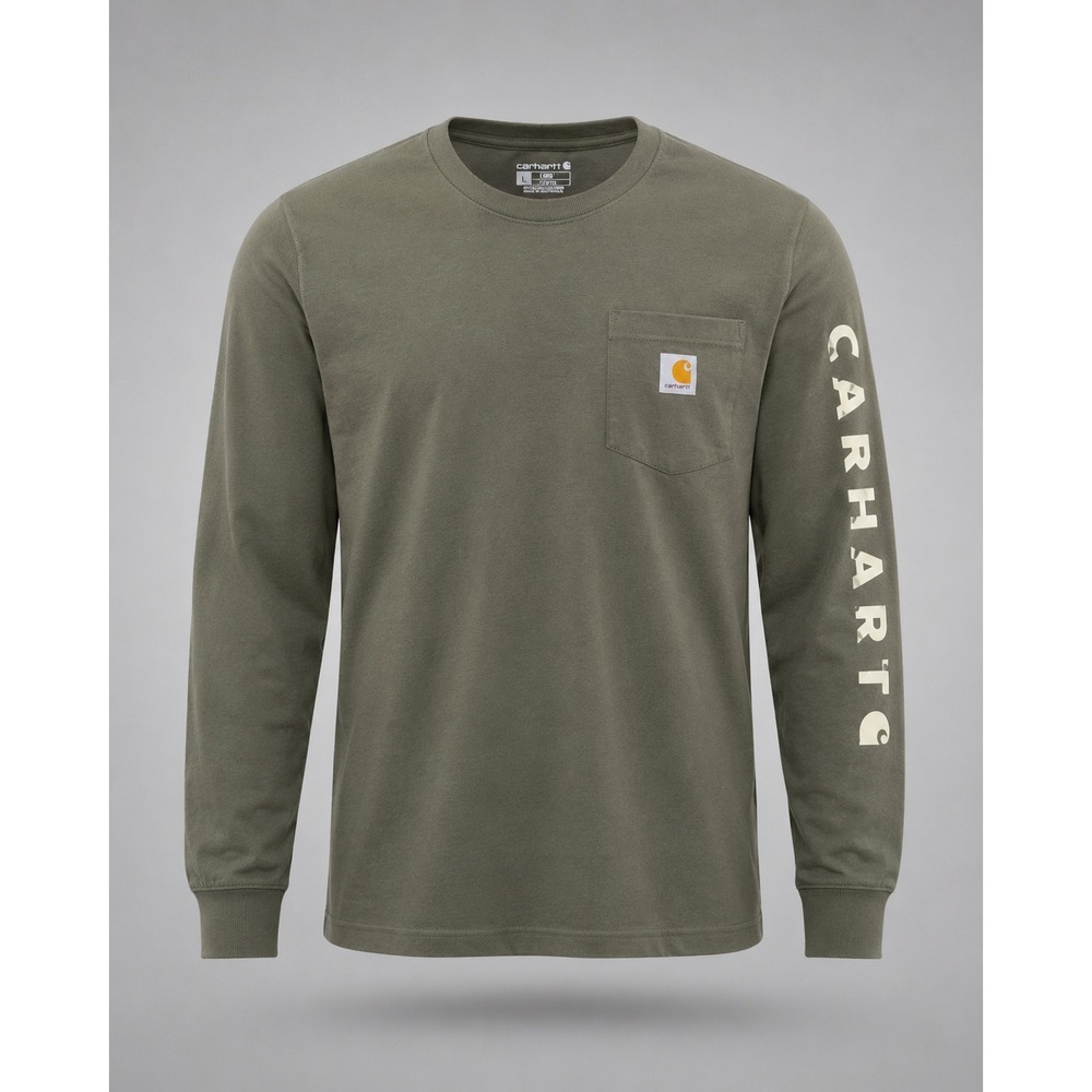 Carhartt Mens Loose Fit Long Sleeve Pocket Graphic T-Shirt Olive Green TK7061-M